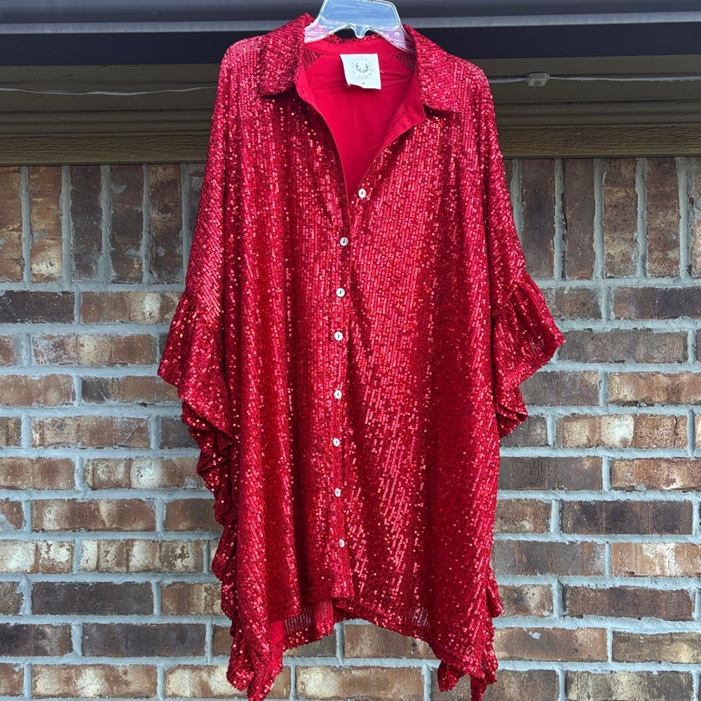 Red Sequin Button-Up dress